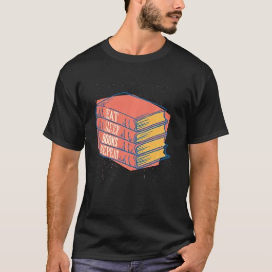 おもしろい本食べ睡眠図書図書館読の Tシャツ (正面)