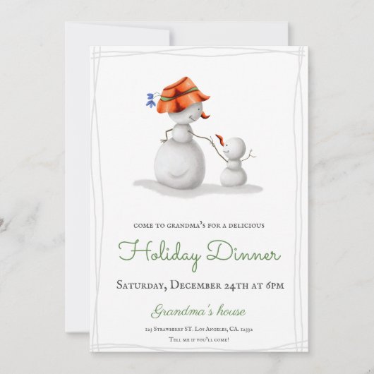 おもしろい来へおばあちゃんの雪だるまクリスマスホリデー 招待状 (正面)