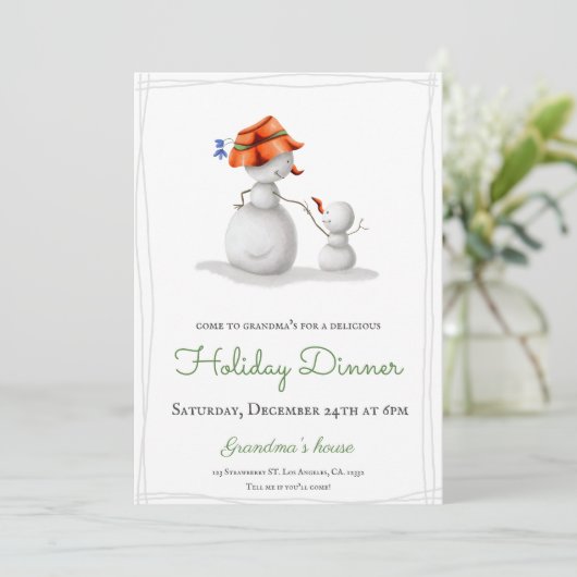 おもしろい来へおばあちゃんの雪だるまクリスマスホリデー 招待状 (スタンド正面)