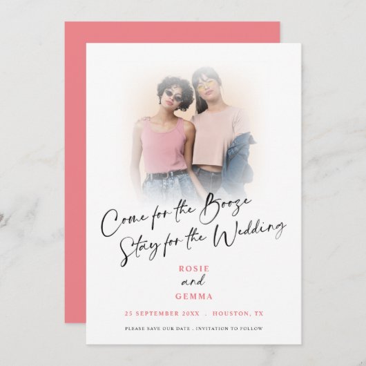 おもしろい来写真コーラル日付を保存 セーブザデート (正面/裏面)