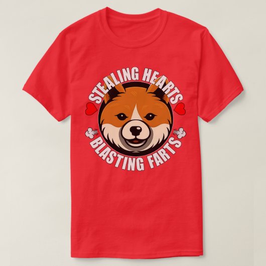 おもしろい柴犬の盗みハート爆破犬 Tシャツ (デザイン正面)