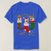 おもしろい柴犬ストッキングクリスマスライトソックスクリスマス Tシャツ (デザイン正面)