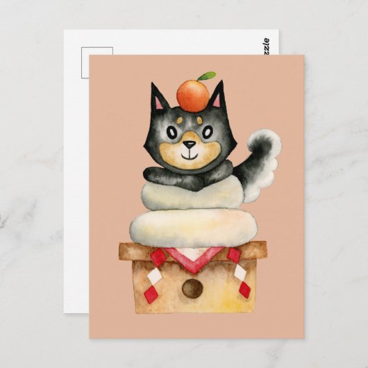 おもしろい柴犬ドッグ日本の新年 ポストカード (正面/裏面)
