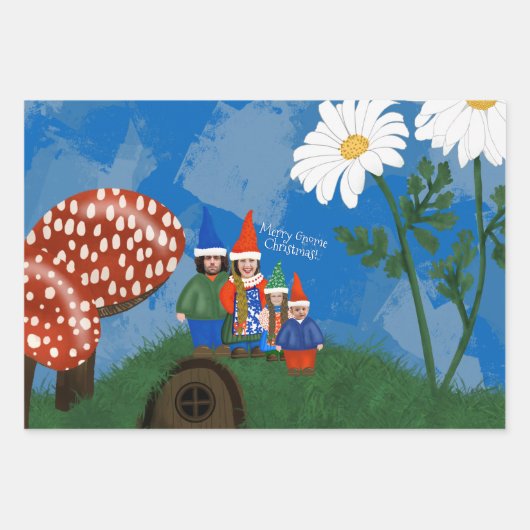 おもしろい格言ご家族の追加顔写真クリスマス ラッピングペーパーシート (正面3)