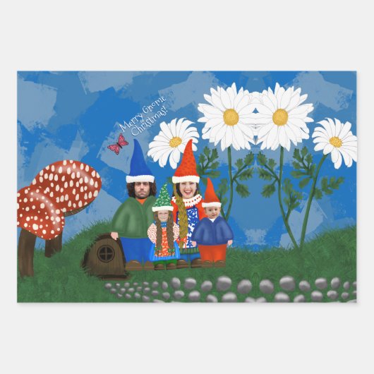 おもしろい格言ご家族の追加顔写真クリスマス ラッピングペーパーシート (正面)