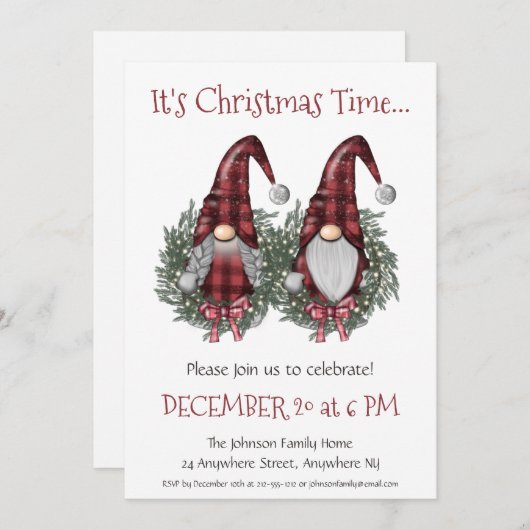 おもしろい格言とレッドグリーンリースクリスマスパーティー 招待状 (正面/裏面)