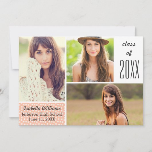 おもしろい桃水玉模様20XX卒業写真コラージュ 招待状 (正面)