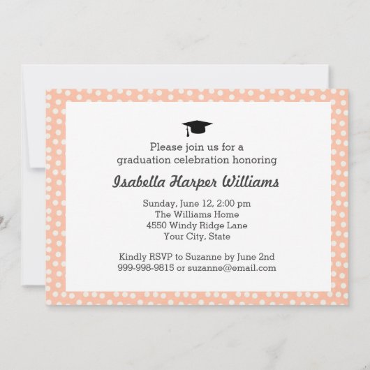 おもしろい桃水玉模様20XX卒業写真コラージュ 招待状 (裏面)