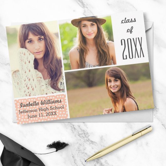 おもしろい桃水玉模様20XX卒業写真コラージュ 招待状