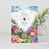 おもしろい棒つきキャンデーキャンディランド誕生日 招待状 (スタンド正面)