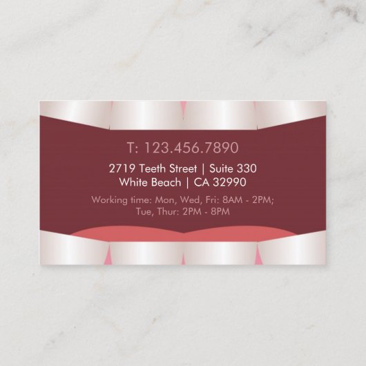 おもしろい歯開き口モダン歯科名刺 名刺 (裏面)