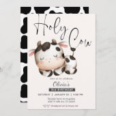 おもしろい歳も牛の男女兼用誕生日 招待状 (正面/裏面)