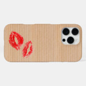 おもしろい段ボールテクスチャ赤口紅キスプリント iPhoneケース (裏面横)