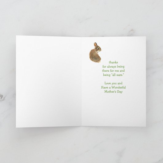 おもしろい母の日すべての耳かわいいバニーウサギ カード (内部)