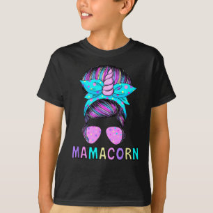 おもしろい母の日Mamacorn Unicorn Messy Bun母の日 Tシャツ
