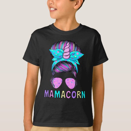 おもしろい母の日Mamacorn Unicorn Messy Bun母の日 Tシャツ (正面)