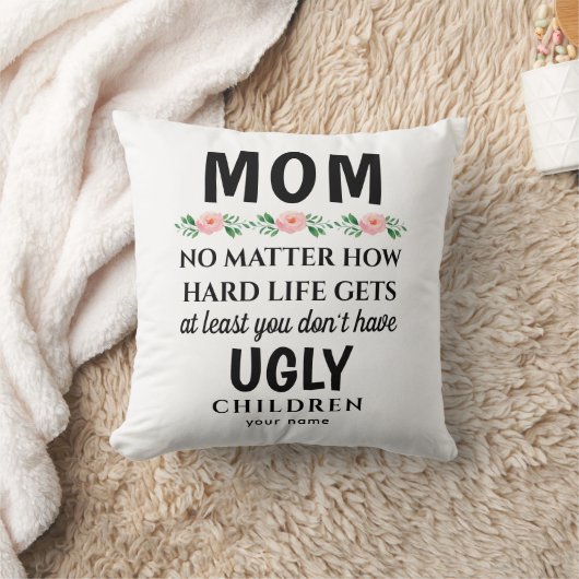 おもしろい母の水色フローラ誕生日 クッション (ブランケット)