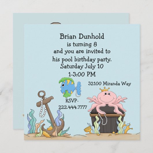 おもしろい水テーマの誕生日のパーティの招待状 招待状 (正面/裏面)