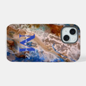 おもしろい水ビーチ模様モノグラム iPhone 15ケース (裏面横)