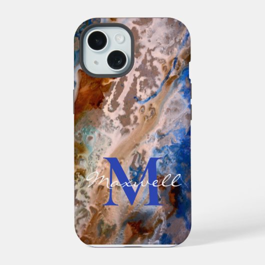 おもしろい水ビーチ模様モノグラム iPhone 15ケース (裏面)