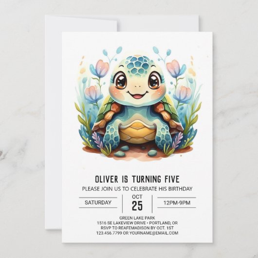 おもしろい水中ボホータートルボーイ誕生日 招待状 (正面)