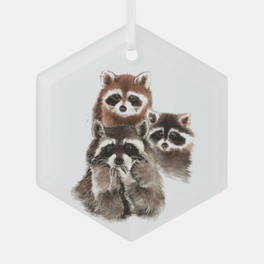 おもしろい水彩おもしろいファミリーフレンドアニマルアート ガラスオーナメント (正面)