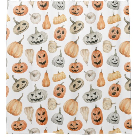 おもしろい水彩かぼちゃ模様 シャワーカーテン (正面)