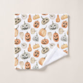 おもしろい水彩かぼちゃ模様 バスタオルセット (ウォッシュタオル)