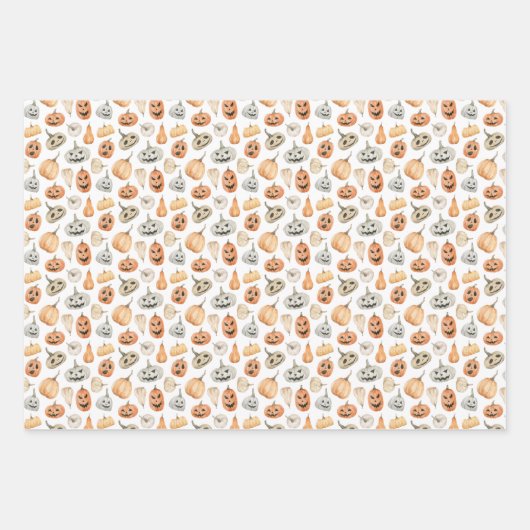 おもしろい水彩かぼちゃ模様 ラッピングペーパーシート (正面)