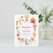 おもしろい水彩カーニバルサーカス動物ベビーシャワー インビテーションポストカード (スタンド正面)