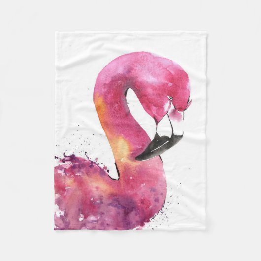 おもしろい水彩ピンクのフラミンゴのギフトオーバー フリースブランケット (正面)