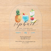 おもしろい水彩フルーツカクテルバースデーパーティー アクリル招待状 (正面)