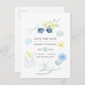 おもしろい水彩夏ビーチ結婚式保存日 案内ポストカード (正面/裏面)