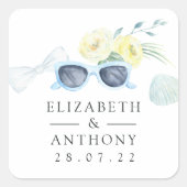 おもしろい水彩夏ビーチ結婚式 スクエアシール (正面)