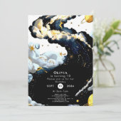 おもしろい水彩宇宙誕生日 招待状 (スタンド正面)