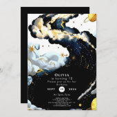 おもしろい水彩宇宙誕生日 招待状 (正面/裏面)