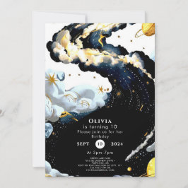 おもしろい水彩宇宙誕生日 招待状