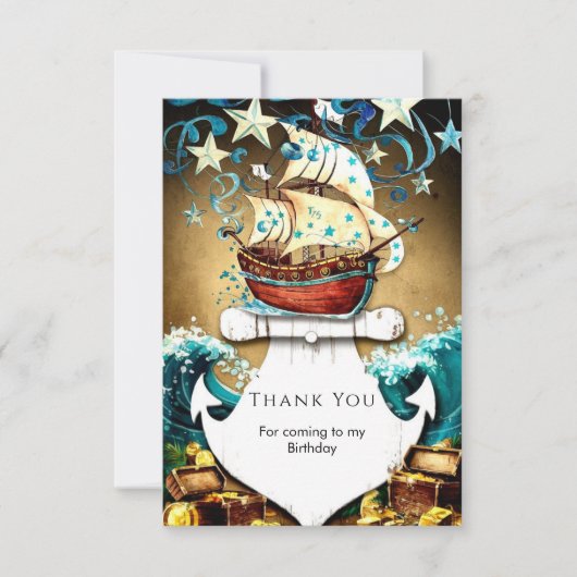 おもしろい水彩宝石海賊誕生日 サンキューカード (正面)