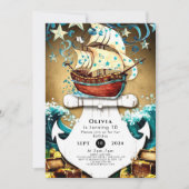 おもしろい水彩宝石海賊誕生日 招待状 (正面)
