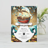 おもしろい水彩宝石海賊誕生日 招待状 (スタンド正面)