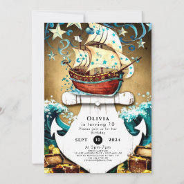 おもしろい水彩宝石海賊誕生日 招待状
