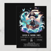 おもしろい水彩海賊版誕生日 招待状 (正面/裏面)