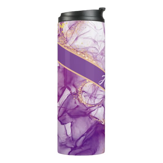 おもしろい水彩紫色の背景(黄金箔) タンブラー (回転左)