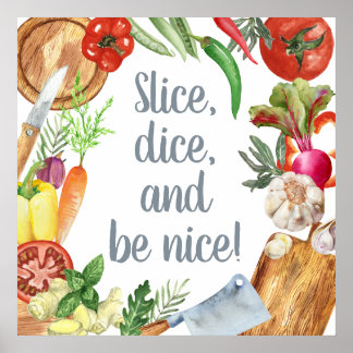 おもしろい水彩野菜台所用品 ポスター