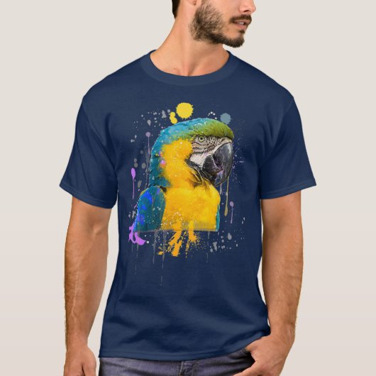 おもしろい水彩青及び金ゴールドマコーオウム Tシャツ (正面)