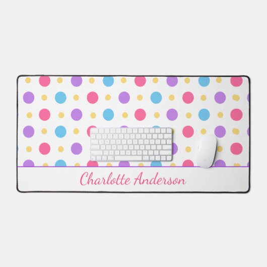 おもしろい水玉模様ピンクパープルブルー デスクマット (キーボード&マウス)