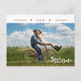 おもしろい水玉模様ブラシスクリプト写真Save the Date 案内ポストカード