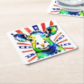 おもしろい水色カラフル スクエアペーパーコースター (アングル)