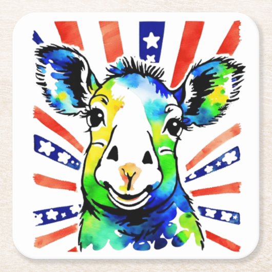 おもしろい水色カラフル スクエアペーパーコースター (正面)