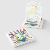 おもしろい水色カラフル ストーンコースター (横)